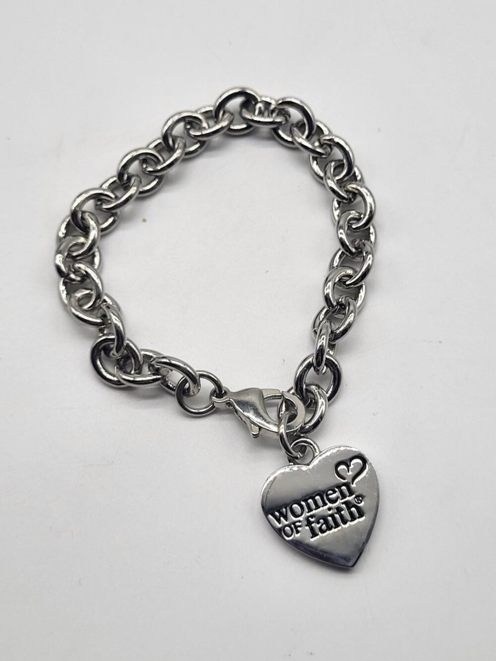 Women of Faith Chunky Heart Silver Tone Bracelet Blue Enamel y2k Religious - Picture 1 of 6
